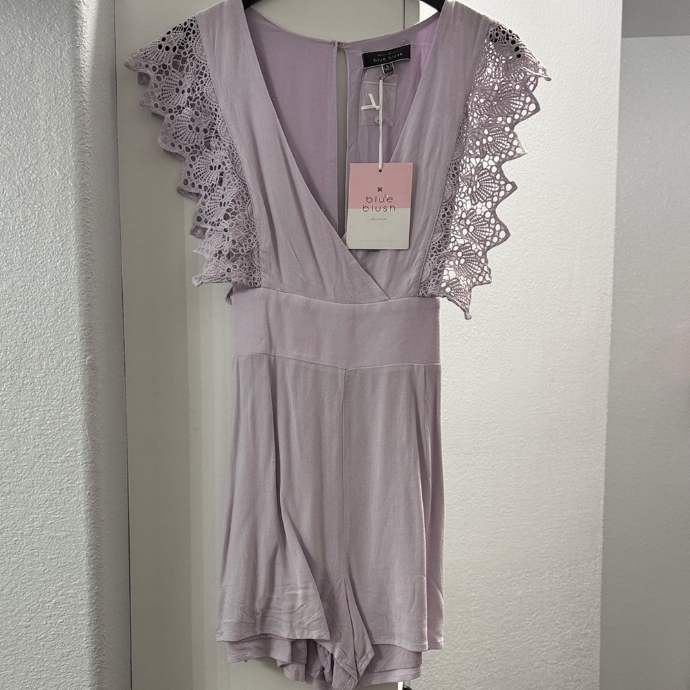 Blue Blush Lilac Lace Sleeve Romper